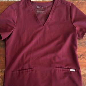 Figs Maroon V-Neck Scrub Top